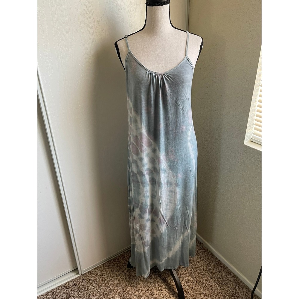 Billabong Womens Large Tie Dye Maxi Dress Grey Blue Adjustable Strap Open Back